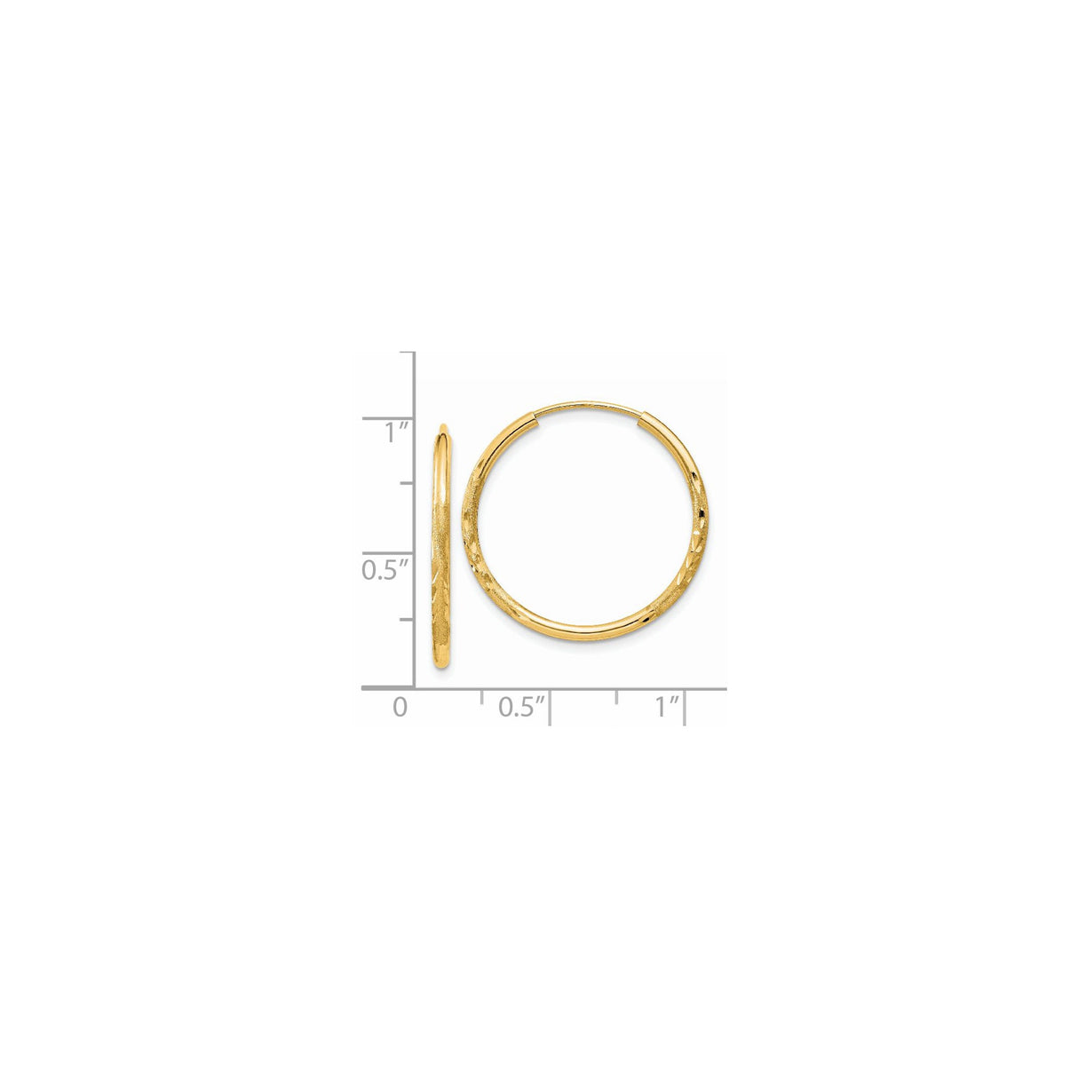 14k Yellow Gold Hoop Earrings, Polished Textured Diamond-Cut Lightweight Design for Women