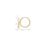 14k Yellow Gold Hoop Earrings, Polished Textured Diamond-Cut Lightweight Design for Women