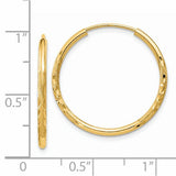 14k Yellow Gold Hoop Earrings, Polished Textured Diamond-Cut Lightweight Design for Women