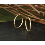 14k Yellow Gold Hoop Earrings, Polished Textured Diamond-Cut Lightweight Design for Women