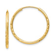 14k Yellow Gold Hoop Earrings, Polished Textured Diamond-Cut Lightweight Design for Women