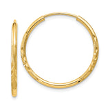 14k Yellow Gold Hoop Earrings, Polished Textured Diamond-Cut Lightweight Design for Women