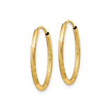 14k Yellow Gold Hoop Earrings, Lightweight Polished and Textured Leaf Design
