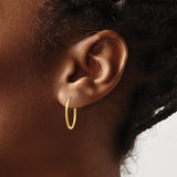 14k Yellow Gold Hoop Earrings, Lightweight Polished and Textured Leaf Design