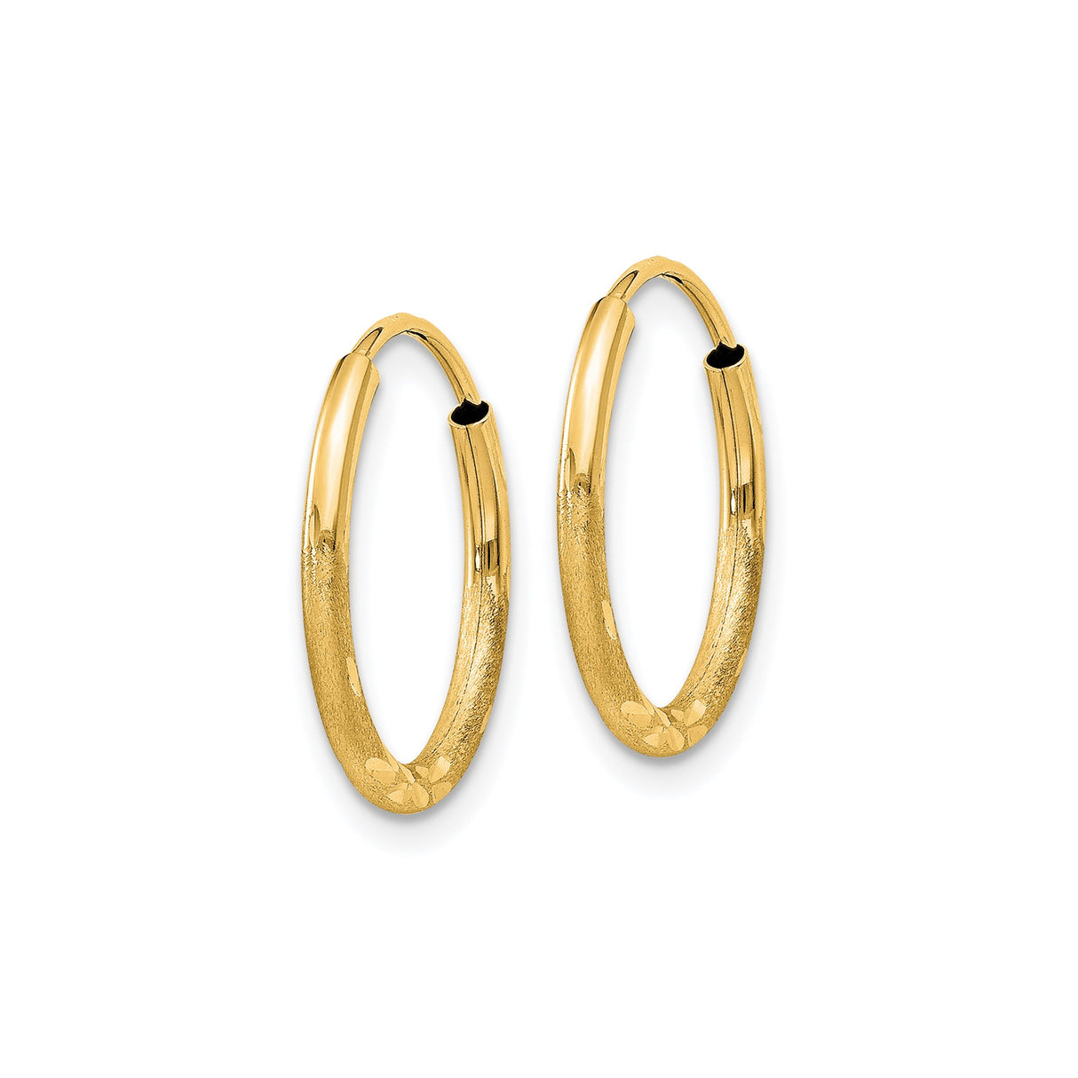 14k Yellow Gold Hoop Earrings with Polished Finish and Subtle Leaf Pattern