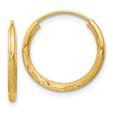 14k Yellow Gold Hoop Earrings with Polished Finish and Subtle Leaf Pattern