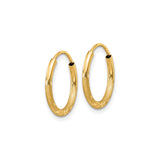 14k Yellow Gold Hoop Earrings with Textured Diamond Cut Leaf Design, Polished and Satin Finish
