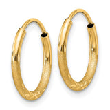 14k Yellow Gold Hoop Earrings with Textured Diamond Cut Leaf Design, Polished and Satin Finish
