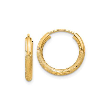 14k Yellow Gold Hoop Earrings with Textured Diamond-Cut Finish and Satin Detail