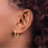 14k Yellow Gold Hoop Earrings, Diamond-Cut Leaf Pattern, Lightweight Textured Finish