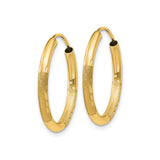 14k Yellow Gold Hoop Earrings with Polished Finish, Textured Detailing, Diamond Cut Design