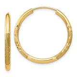 14k Yellow Gold Hoop Earrings, Classic Round Textured Design with Diamond-Cut Accents