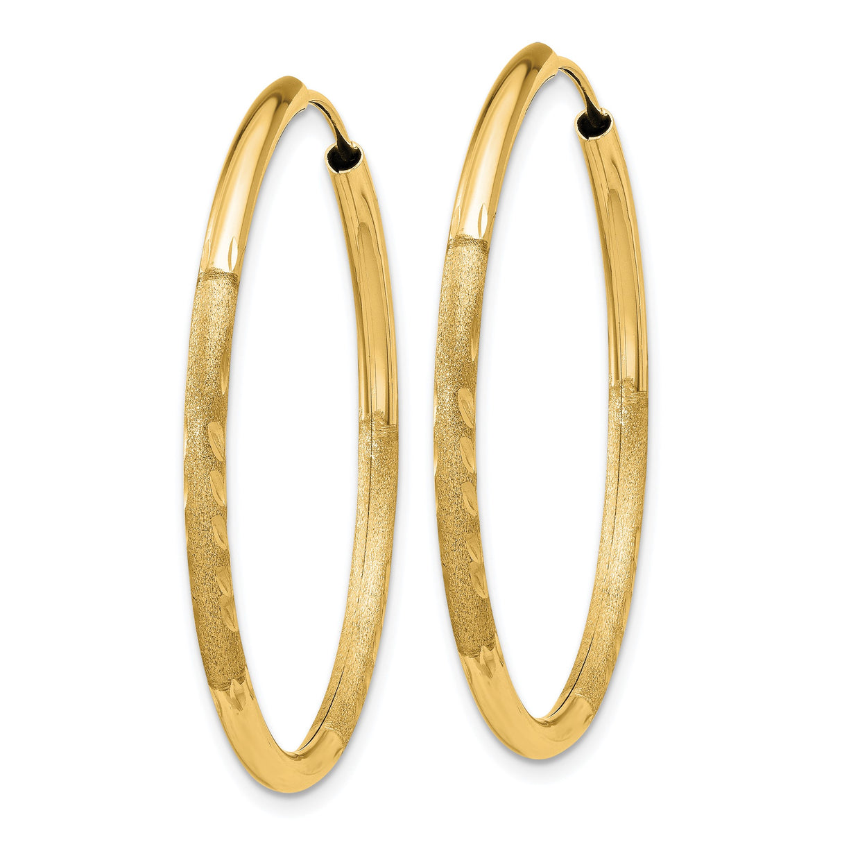 14k Yellow Gold Hoop Earrings, Textured Diamond-Cut Hoops with Polished Finish for Women