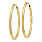 14k Yellow Gold Hoop Earrings, Textured Diamond-Cut Hoops with Polished Finish for Women