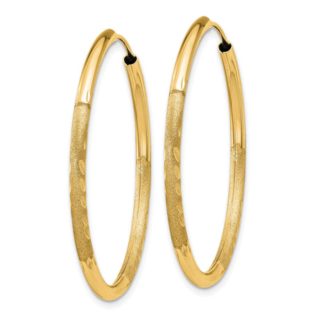 14k Yellow Gold Hoop Earrings, Textured Diamond-Cut Hoops with Polished Finish for Women