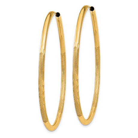 14k Yellow Gold Hoop Earrings, Polished and Textured Diamond Cut Finish, Lightweight Classic Design