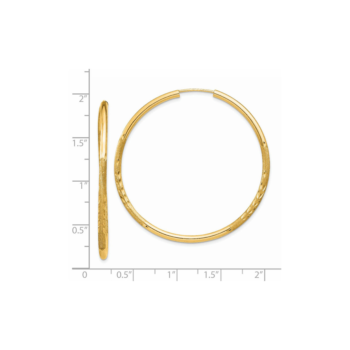 14k Yellow Gold Hoop Earrings, Polished and Textured Diamond Cut Finish, Lightweight Classic Design