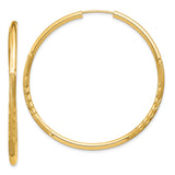 14k Yellow Gold Hoop Earrings, Polished and Textured Diamond Cut Finish, Lightweight Classic Design