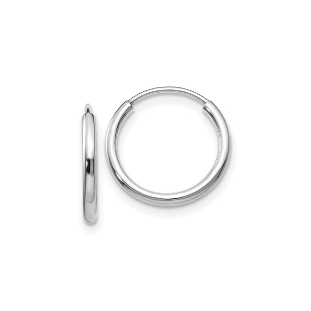 14k White Gold Hoop Earrings, Polished Finish, Modern Sleek Circular Style, Unisex Lightweight Design