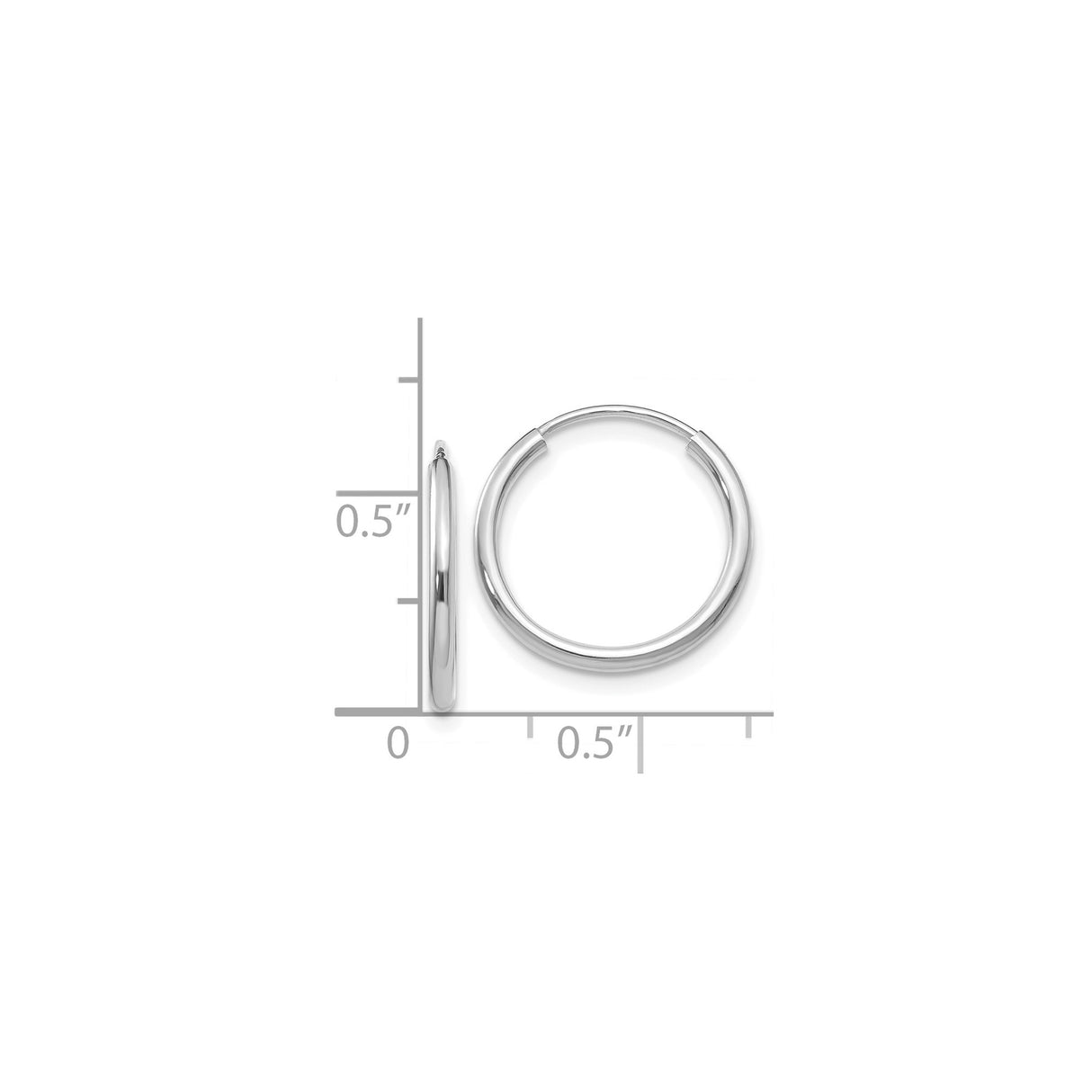 14k White Gold Hoop Earrings, Classic Round Polished Hoops with Hinged Back, Lightweight Design