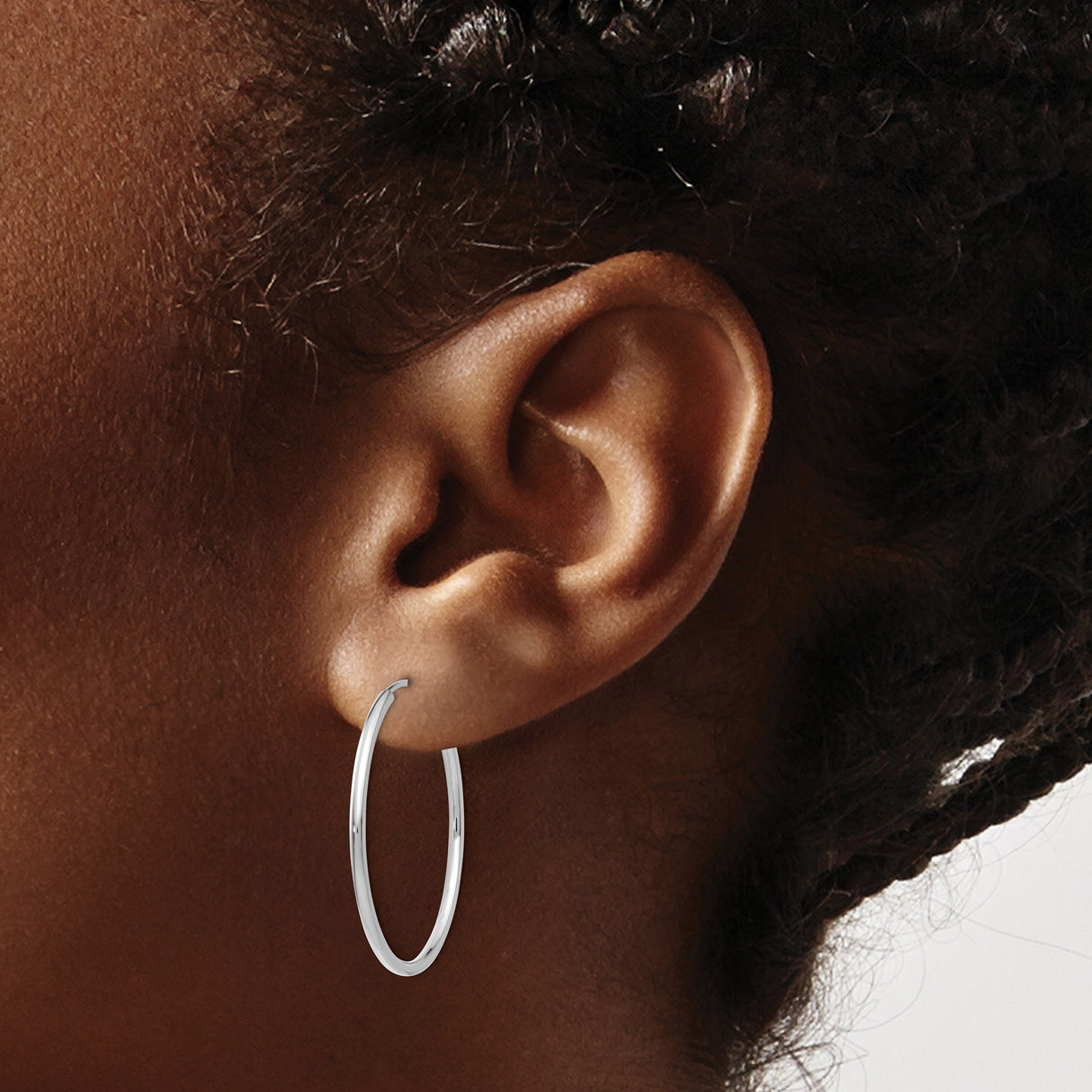 14k White Gold Hoop Earrings, Classic Round Polished Minimalist Design for Women