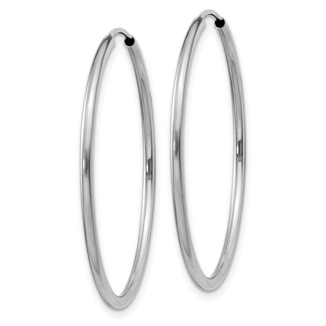 14k White Gold Hoop Earrings, Classic Minimalist Round Design, High Polish Sleek Hoops