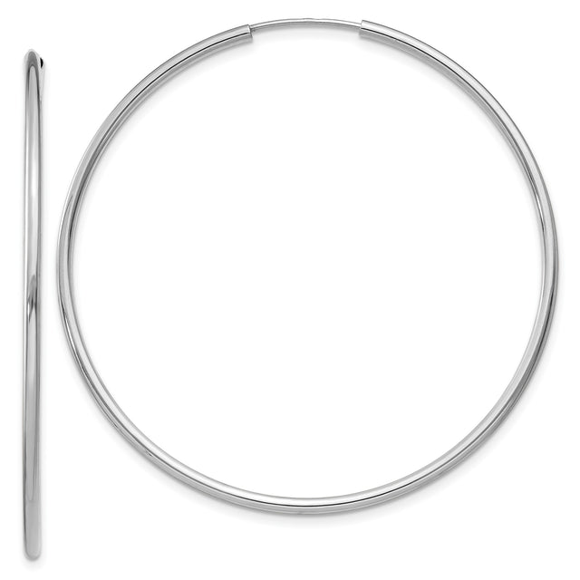 14k White Gold Hoop Earrings, Sleek Polished Round Minimalist Design for Women