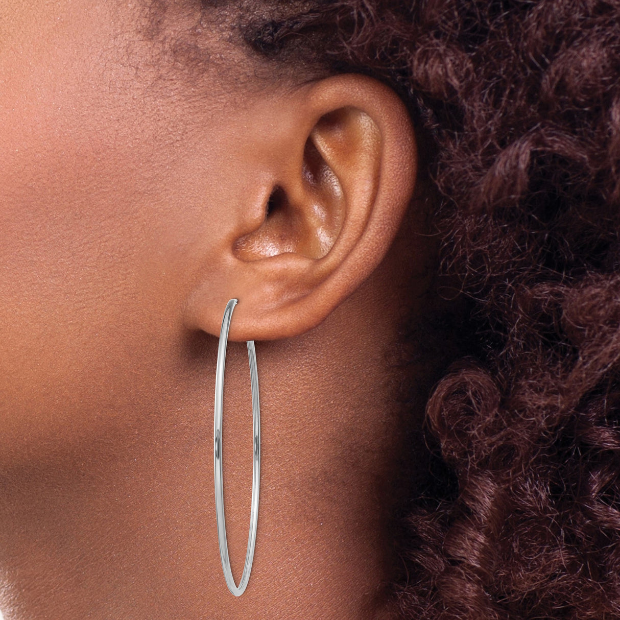 14k White Gold Hoop Earrings, Large Lightweight Round Design with Polished Finish for Women