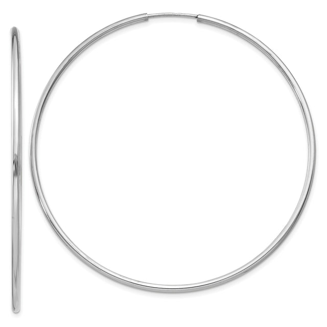 14k White Gold Hoop Earrings, Large Lightweight Round Design with Polished Finish for Women