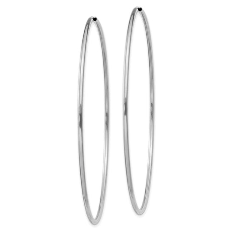 14k White Gold Hoop Earrings, Large Round Polished Minimalist Design for Women