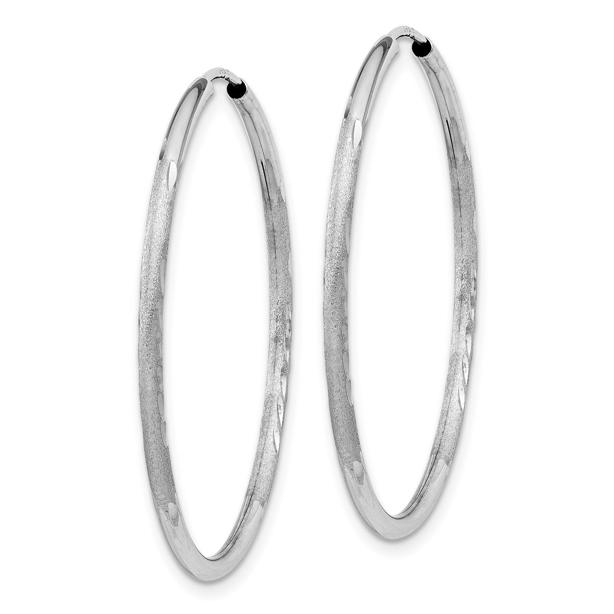 14k White Gold Hoop Earrings, Polished and Textured with Diamond Cut Detailing
