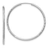 14k White Gold Hoop Earrings, Polished and Textured with Diamond Cut Detailing