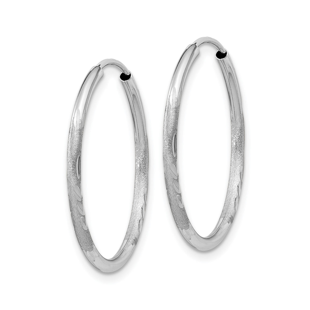 14k White Gold Hoop Earrings, Lightweight Diamond-Cut Textured Endless Hoops for Women