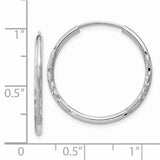 14k White Gold Hoop Earrings, Lightweight Diamond-Cut Textured Endless Hoops for Women