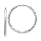 14k White Gold Hoop Earrings, Lightweight Diamond-Cut Textured Endless Hoops for Women
