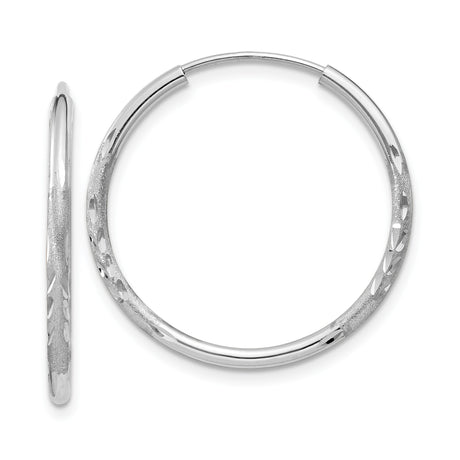 14k White Gold Hoop Earrings, Lightweight Diamond-Cut Textured Endless Hoops for Women