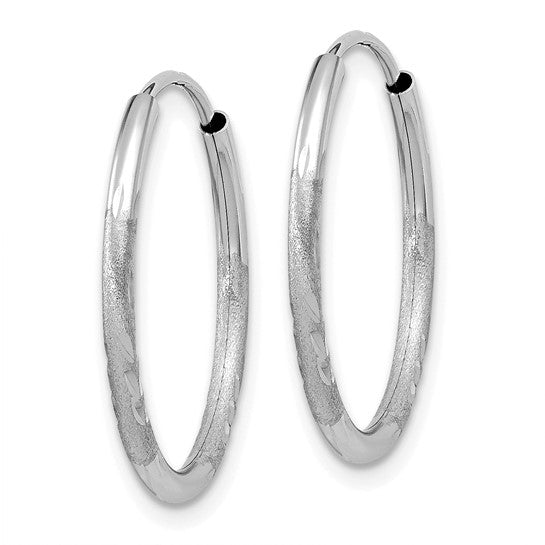 14k White Gold Hoop Earrings with Textured Leaf Design and Polished Finish