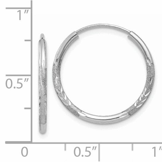14k White Gold Hoop Earrings with Textured Leaf Design and Polished Finish