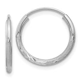 14k White Gold Hoop Earrings, Brushed and Polished Finish with Diamond-Cut Floral Accents