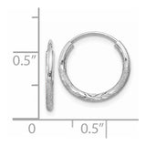 14k White Gold Hoop Earrings, Textured and Polished Diamond Cut Classic Hoops for Women