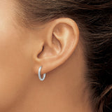 14k White Gold Hoop Earrings, Medium Textured with Diamond Cut Leaf Pattern, Polished Finish