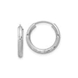14k White Gold Hoop Earrings, Medium Textured with Diamond Cut Leaf Pattern, Polished Finish
