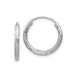 14k White Gold Hoop Earrings with Satin Finish and Diamond-Cut Leaf Pattern