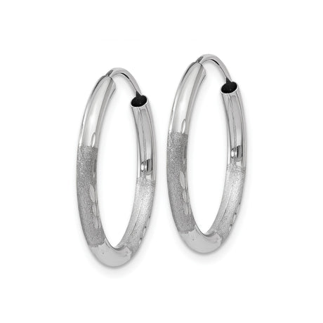 14k White Gold Hoop Earrings with Textured Diamond Cut Design, Medium Size, Secure Clasp