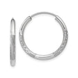 14k White Gold Hoop Earrings with Textured Diamond Cut Design, Medium Size, Secure Clasp