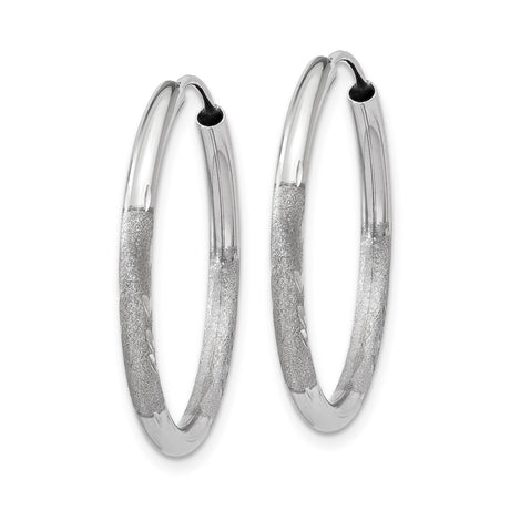 14k White Gold Hoop Earrings, Diamond Cut Textured Polished Finish, Lightweight Modern Design