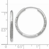 14k White Gold Hoop Earrings, Diamond Cut Textured Polished Finish, Lightweight Modern Design
