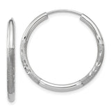 14k White Gold Hoop Earrings, Diamond Cut Textured Polished Finish, Lightweight Modern Design