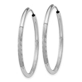 14k White Gold Hoop Earrings, Polished Finish with Diamond Cut Texture, Lightweight Classic Design