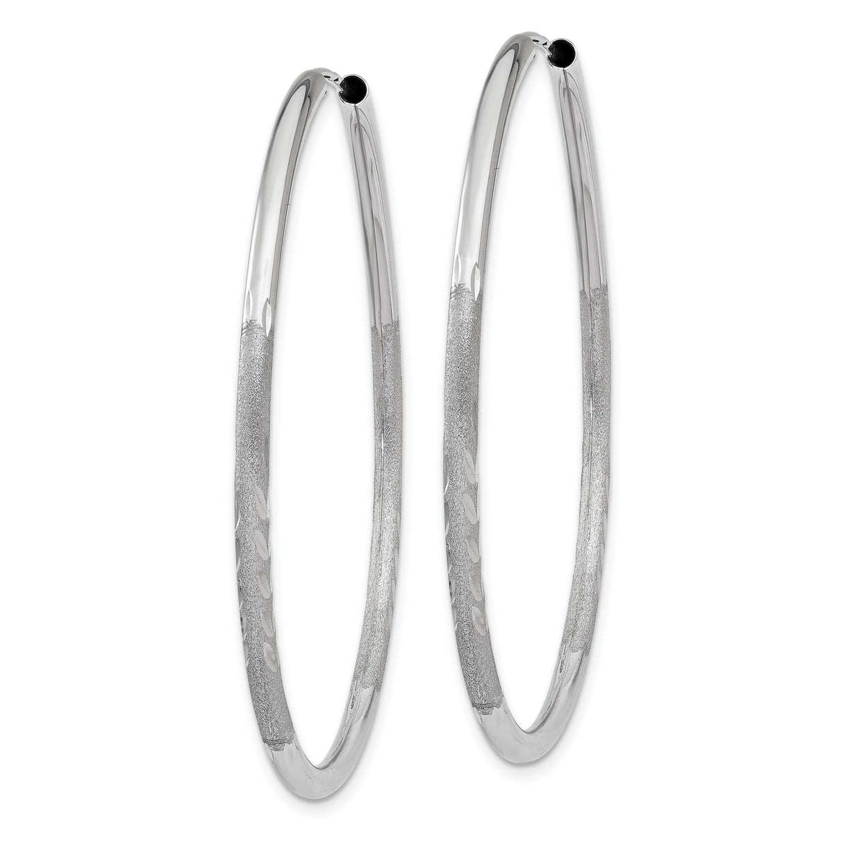 14k White Gold Hoop Earrings, Diamond-Cut Textured Design, Polished Finish, Lightweight Womens Jewelry